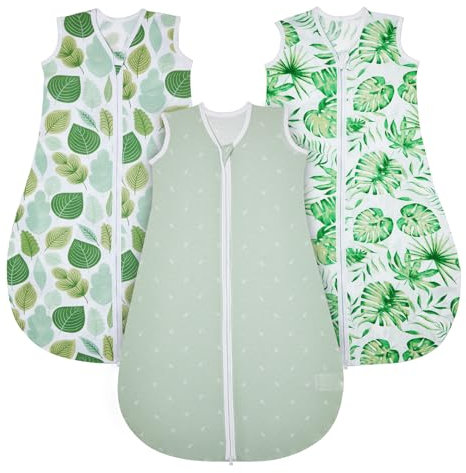 Lilian&Gema Baby Sleep Sack 3 Pack, 18-24 Months Sleeveless Wearable Blanket Baby, 2-Way Zipper 0.5 Tog Infants Sleeping Sack, Lightweight, Green