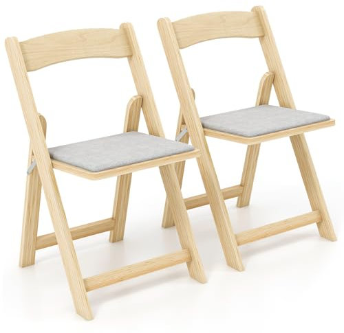 TANGZON Padded Folding Chairs Set of 2, Solid Wood Dinning Chairs with Linen Fabric Seat, Backrest & Footrest, Easy Storage Event Hall Guest Seats for Home Office Reception Dining Room