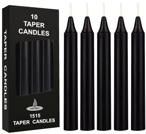 Black Candles Dinner Candles Tapered Candles, 10 Pcs Dripless Candle Sticks for Chimes, Congregation, Vigil Candlelight, Rituals, Party Home Decorations (Black)