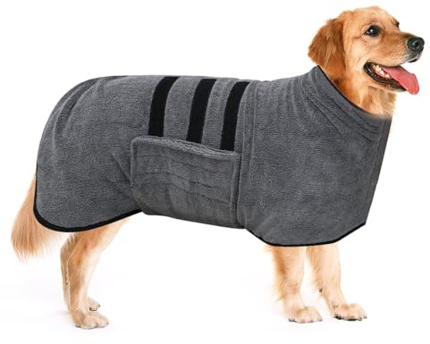 Peignoir pour Chien, Peignoir en Microfibre pour Chien avec Fermeture Velcro et Bande rétractable Ajustable, séchage Rapide, Absorbant, Taille 2XL, pour Mittelgroße Große Hunde