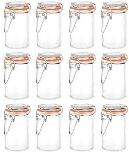 Chef-hub Glass Clip Top Storage Jars, 70ml, Set of 12, Airtight Seal for Herbs, Spices, Loose Tea, Coffee and Jams etc