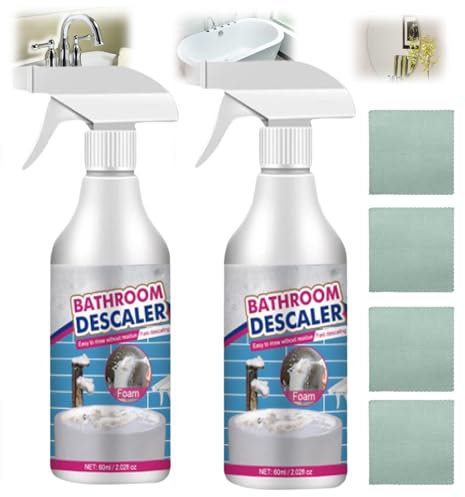 Espuma descalcificadora de baño, limpiador de manchas difíciles, spray descalcificador de baño, para baño, bañera, inodoro, ducha, fregadero (2)