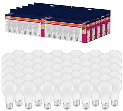 OSRAM LED Star VALUE A60, confezione vantaggiosa con 60 lampadine, sostituisce le tradizionali lampadine da 60W, bianco caldo (2700K), 8W, attacco E27, opaco, non dimmerabile