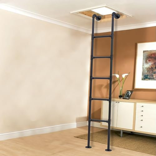 Escalera de metal negro resistente para montar en la pared, escalera de salida multifuncional para áticos, sótanos, dormitorios y bibliotecas, solución de ahorro de espacio de 105 cm