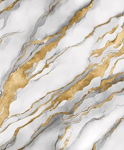 WPE® Heavyweight Vinyl Wallpaper – Breccia Marble Design in Grey Tones with Gold Veins, Textured Washable Wallcovering for Feature Walls, Living Room, Bedroom – Easy to Hang Roll 62508