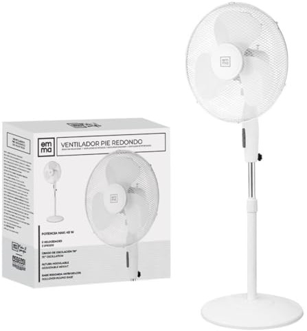 Genérico Ventilador de pie Ultra Silencioso EMMA | Envio 24h | 45 W | Bajo Consumo | Alta Potencia en 3 velocidades | Altura Modulable | 3 Aspas Duales | Pedestal - Ligero y Resistente (Blanco)
