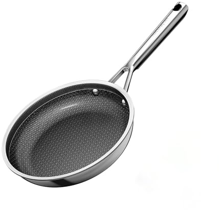 naturepan DiamondTitan Híbrida Sartén Acero Inoxidable 20 cm, Sartén de Cerámica Antiadherente, para Todas Cocinas, Estructura Panal Láser, Mango Fresco, Lavavajillas