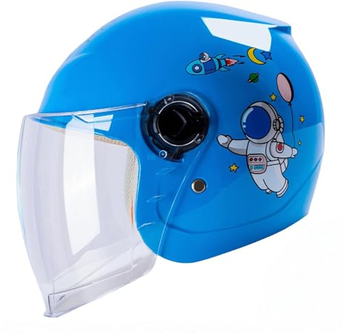 Casque De Moto pour Enfant, Casque De Vélo pour Enfant avec Visière, Casque Ouvert pour Scooter Cruiser, Homologué ECE/Dot, Motif Dessin Animé, Protection De Sécurité A,(46-52CM)