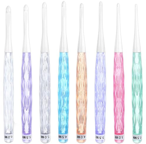 Ergonomic Crochet Hooks Set, 8Pcs Comfortable Practical Crochet Needles Colorful Knitting Kit for DIY Yarn Craft Great Gift for Women Adults Kids Children Beginners