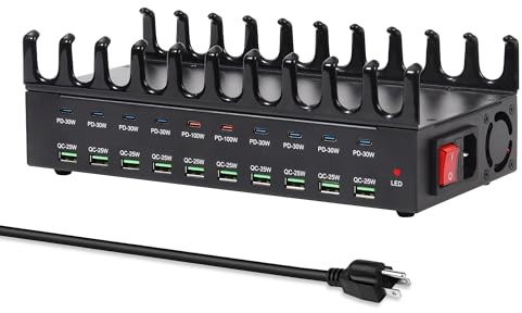 690W Charging Station for Multiple Devices, 20-Port USB C Fast Charging Station with Double 100W PD PPS Port, Multi Device Fast Charger Dock for MacBook Pro Laptop, iPhone, iPad, Tablet, Cell Phone