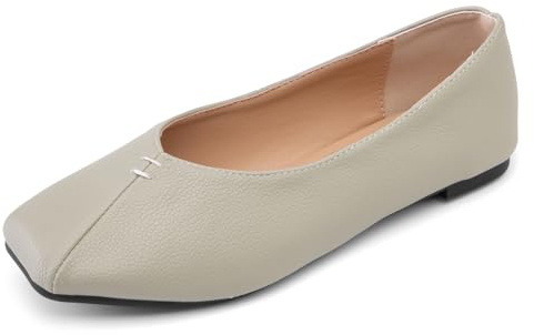 Smal sula och kornigt läder ballerinor för kvinnor (tights 32–54) 1 cm, fyrkantig tå - lätt bred vår och höst