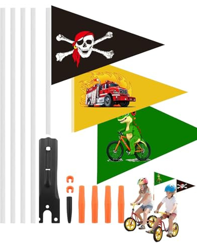 LOZTBUE fanion vélo enfants, ensemble fanions vélo enfants, mât drapeau de fanion sécurité pour enfants, fanion de vélo de sécurité avec support de montage, accessoires vélo colorés drapeau de vélo