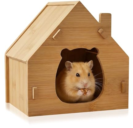 Mimi Hamster House, Natural Bamboo Small Animal Hide with Large Opening Design Detachable Hideout for Hamsters Guinea Pig Dwarf Rabbits Gerbils Rat (14.5x13x14.5cm)