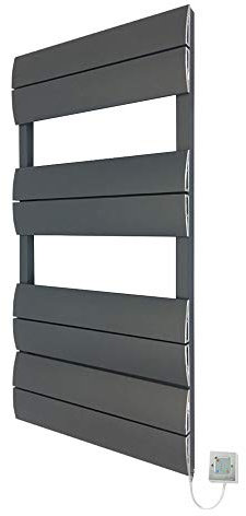 500mm (w) x 1000mm (h) Electric Wave Single Anthracite Aluminium Towel Rail with 300w Element & Chrome Wall Controller (Pre-filled)