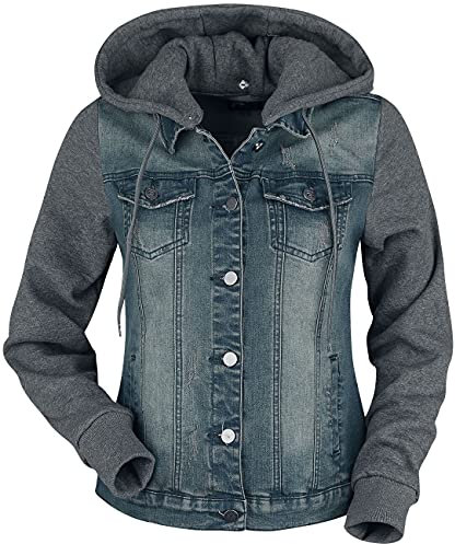 RED by EMP Damen blau-graue Jeansjacke mit abnehmbarer Kapuze M