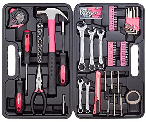 CARTMAN Juego de herramientas de 148 piezas - Juego de herramientas para el hogar con estuche de almacenamiento de plástico, color rosa
