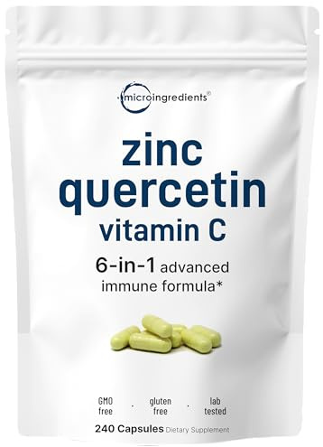 Micro Ingredients Quercetin with Vitamin C and Zinc, 240 Capsules | Quercetin 500mg, Vitamin C 500mg, Zinc 50mg (Picolinate, Citrate, Glycinate, Gluconate) | Complete Immune Support Supplements