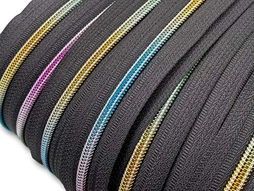 Slantastoffe Cremallera continua en espiral, arco iris, 5 mm, por metros, con cremallera (gris, 5 m + 10 cremalleras)