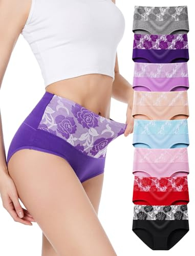 HAVVIS Mutandine da donna a vita alta, in cotone, biancheria intima, copertura posteriore completa, taglie forti, confezione multipla, Slip 01 - Confezione da 8 - Colori Assortiti, M