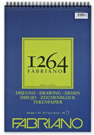 Unbekannt Honsell 19100647 Fabriano Disegno - Bloc de dibujo con espiral (1264, 180 g/m², DIN A3, 50 hojas papel satinado grano medio, sin ácidos, para todas las técnicas secado)