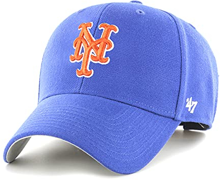 '47 MLB New York Mets MVP Unisex-Baseballkappe, Verstellbar, Hochwertiges Design und Verarbeitung, Orange Logo, Royal Blue