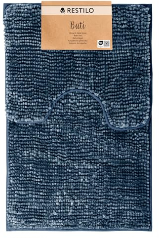 RESTILO Juego de 2 Alfombrillas de Baño Antideslizantes 50 x 80 cm + 40 x 50 cm Alfombra de baño súper Absorbente Azul Oscuro Bati