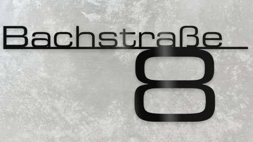 Metzler Hausnummer Schwarz, individueller Schriftzug Edelstahl, Hausnummernschild, Straßenschild, Wunschstraßenname und Hausnummer, 3D-Effekt Rostfreier & Wetterfest, Made in Germany, Länge: 380 mm