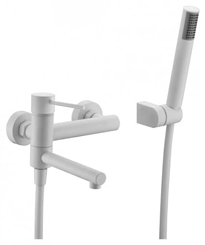 IMEX - Rubinetto da parete monocomando per vasca/doccia - Rubinetteria da bagno con beccuccio da vasca e manico doccia - Rubinetto per vasca serie MILOS STICK BDYS045-4BL Bianco opaco