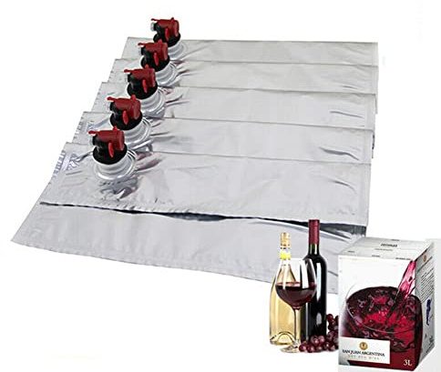 FACULX Sacchetti di ricambio per vino – 5 l, riutilizzabili e ricaricabili, con beccuccio, vino/bevande usa e getta, perfetti per viaggi, campeggio, escursionismo