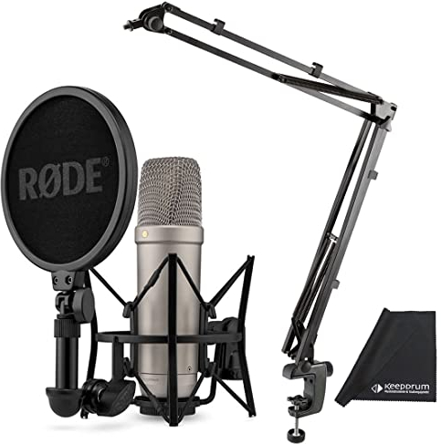 Rode NT1 - Micrófono de estudio XLR USB de 5ª generación + K&M 23840 brazo articulado + paño de microfibra Keepdrum