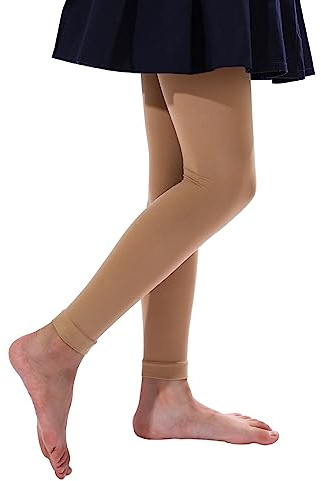 EVERSWE Girl's Microfiber Footless Tights, Ultra Soft Ballet Dance Tights (Caramel 4-6)