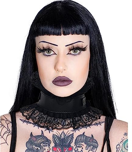 keland Goth Lolita Spitze Choker Kragen Halskrause Halsband Punk Rüsche Hals Wrap mit PU-Leder (Z-Schwarz)