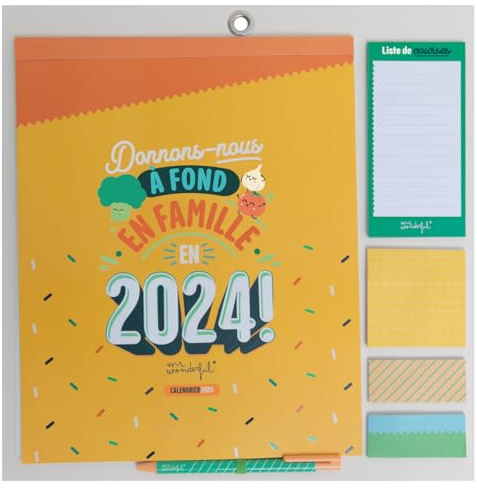 Mr.Wonderful - Calendrier mural familial aimanté 2024 - Donnons-nous à fond en famille en 2024 ! 34 x 35 x 0,5
