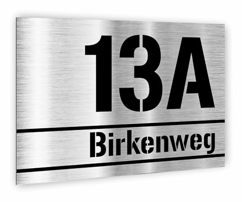 Premium Hausnummer | individuell anpassbar | Aluverbund silber gebürstet | UV Beständig | Witterungsfest