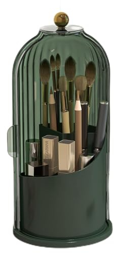 Emljkvp - Makeup Brush Holder with Dustproof Cover, 360° Rotating Makeup Brush Organizer for Bathroom Vanity, All Green