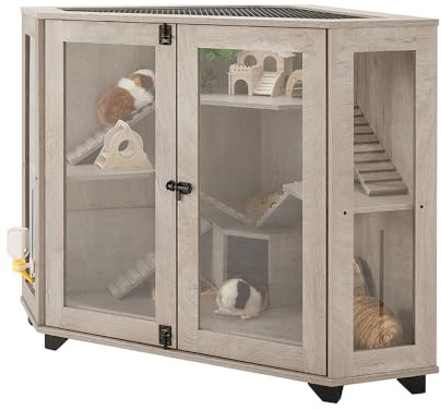 unipaws Chinchillas Cage with Ramp, Rat Cage with House, Hedgehog Cage, Critter Nation Cage for Hamster, Squirrel, Clear Acrylic, Corner Small Animal Cage