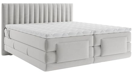 Vente-unique - Ensemble Complet boxspring tête de lit Coutures Verticales + sommiers Relaxation électrique + Matelas + surmatelas - 2 x 80 x 200 cm - Velours - Gris Clair - DONISI de Palacio
