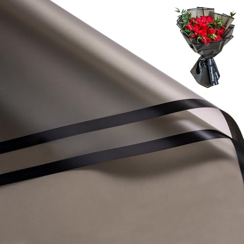 RUSPEPA 20 feuilles de papier cadeau pour fleurs, papier d'emballage imperméable pour bouquets, fournitures pour fleuristes, anniversaires, fêtes, mariages et loisirs créatifs - Noir