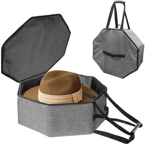 BOHEMIABY Scatola per cappelli da viaggio e conservazione, impilabile, pieghevole, per donne e uomini, con manico, risparmia spazio, viaggi con cartoncino armadio, grigio