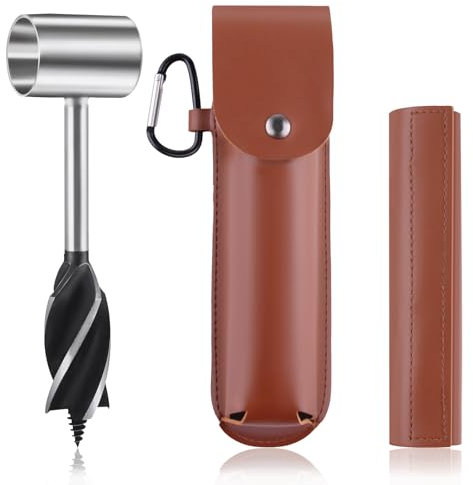 LEONTOOL Bushcraft Settlers Tool Hand Auger Wrench for Easy Wood Drilling, Scotch Eye Wood Drill Peg and Manual Hole Maker for Camping, Bushcrafting and Woodworking, with Protective Case and Hook