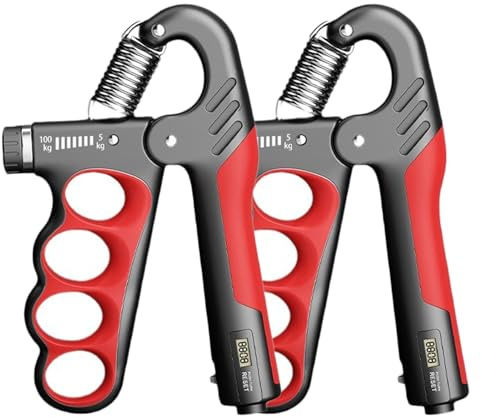 Hautrely 2PACK Grip Strength Trainer, 5-100KG (11-220 LB) Adjustable Resistance Forearm Hand Gripper Strengthener with Counter, Hand Wrist Exercise Workout Equipment for Home/Office Gym (Red)