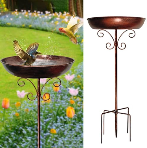 Restorgan Vogelbad für den Garten,Vogeltränke Stehend,35In Metall Vintage Freistehendes Vogelbad mit Stabiler 5-Zinken-Basis,Vogeltränke Groß Frostsicher Winterfest - klein