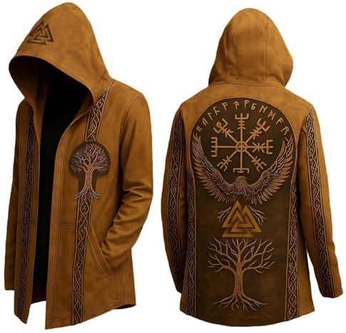 Duohropke Wikinger Kapuzenpulli Herren Mittellang Frühling Herbst Strickjacke Cosplay Kostüm Mit Kapuze 3D Gedruckt Cooler Mantel Biker Jacke Sweatshirt Sweatjacke Freizeitjacke Motorradjacke