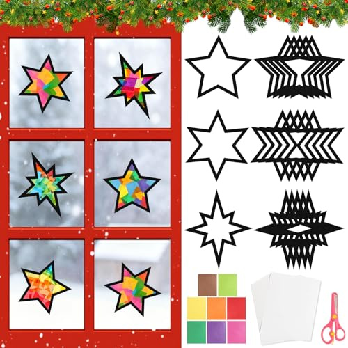 Bricolage de Noël Enfants, Kit de bricolage Décorations de fenêtre de Noël Étoile Décoration de Noël Intérieur Fenêtre, Étoiles Images de fenêtre de Noël Hiver à bricoler pour Enfants Avent Réveillon