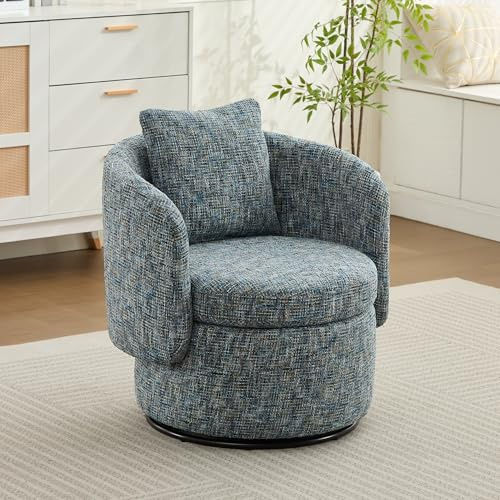 NuvlaGu Fauteuil pivotant en chenille - Fauteuil club moderne avec coussin décoratif - Fauteuil de salon rotatif à 360° de forme ronde - Fauteuil de relaxation confortable pour salon et chambre à