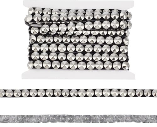 Letsinstyle Garniture de Tête de Clou à Fixation Chaude de 2 m Ruban à Rivets en Acier Inoxydable Argenté de 0.39(5) cm Rivets Ronds Thermocollants à Clous pour la Décoration de Sacs à Main Vêtements