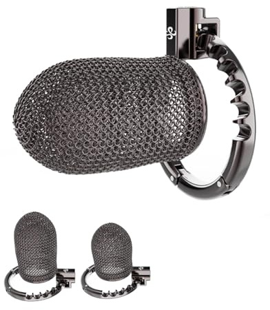 Gabbia del pene in 2 lunghezze Mesh castità gabbia uomini giocattolo del sesso con 7 dimensioni regolabili anello metallo gabbia di castità per gli uomini pene SM Bondage (Black,L)