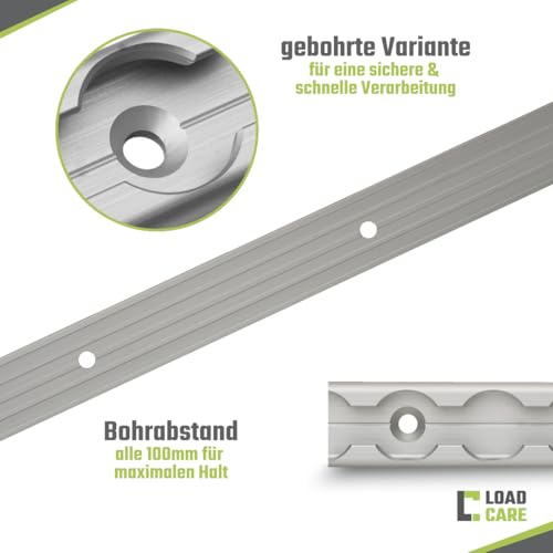 LOADCARE Carril de avión cuadrado Slim versión – Aluminio anodizado perforado | Riel de amarre de aluminio para remolques, autocaravanas y furgonetas | Protección de carga resistente, bordes