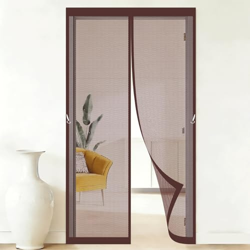 Cortina Mosquitera Magnética para Puerta 100 x 400 cm Transpirables Antimosquitos Anti-Insectos sin Taladros con Cinta Cortina Magnética para Salón Balcón Corredor Patio, marrón