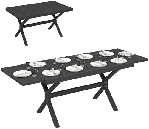 Outsunny Mesa de Jardín Extensible Rectangular 154/214x85 cm Gris Oscuro | Superficie de Aluminio con Imitación Madera, Mesa de Comedor Exterior, para 8-10 Personas, Patio, Terraza